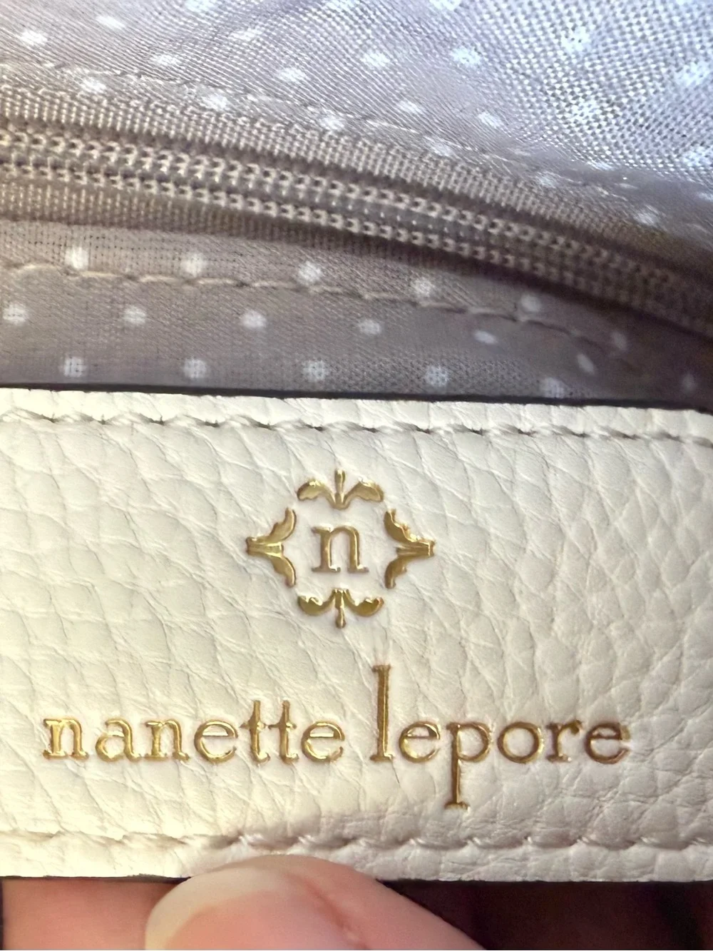 Nanette Lepore White Pebbled Leather Satchel Striped Crossbody Shoulder Strap